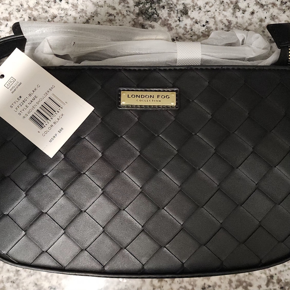 $68 London Fog  Collection Iris Woven Shoulder Bag Black Style#LFF22801 NWT